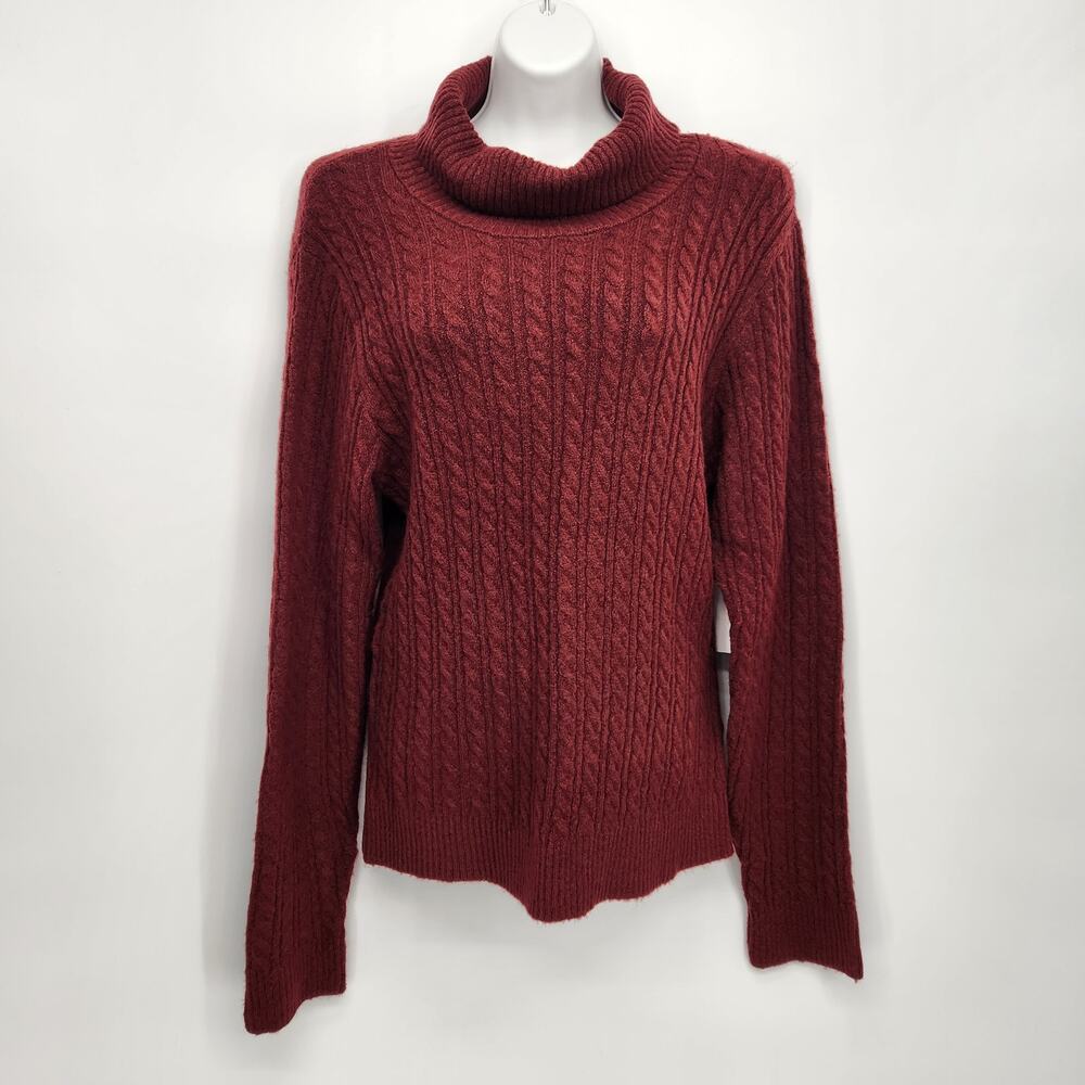 NWT Olivia Sky Burgundy Mock Neck Cut out Cable Knit‎ Sweater Women's XL